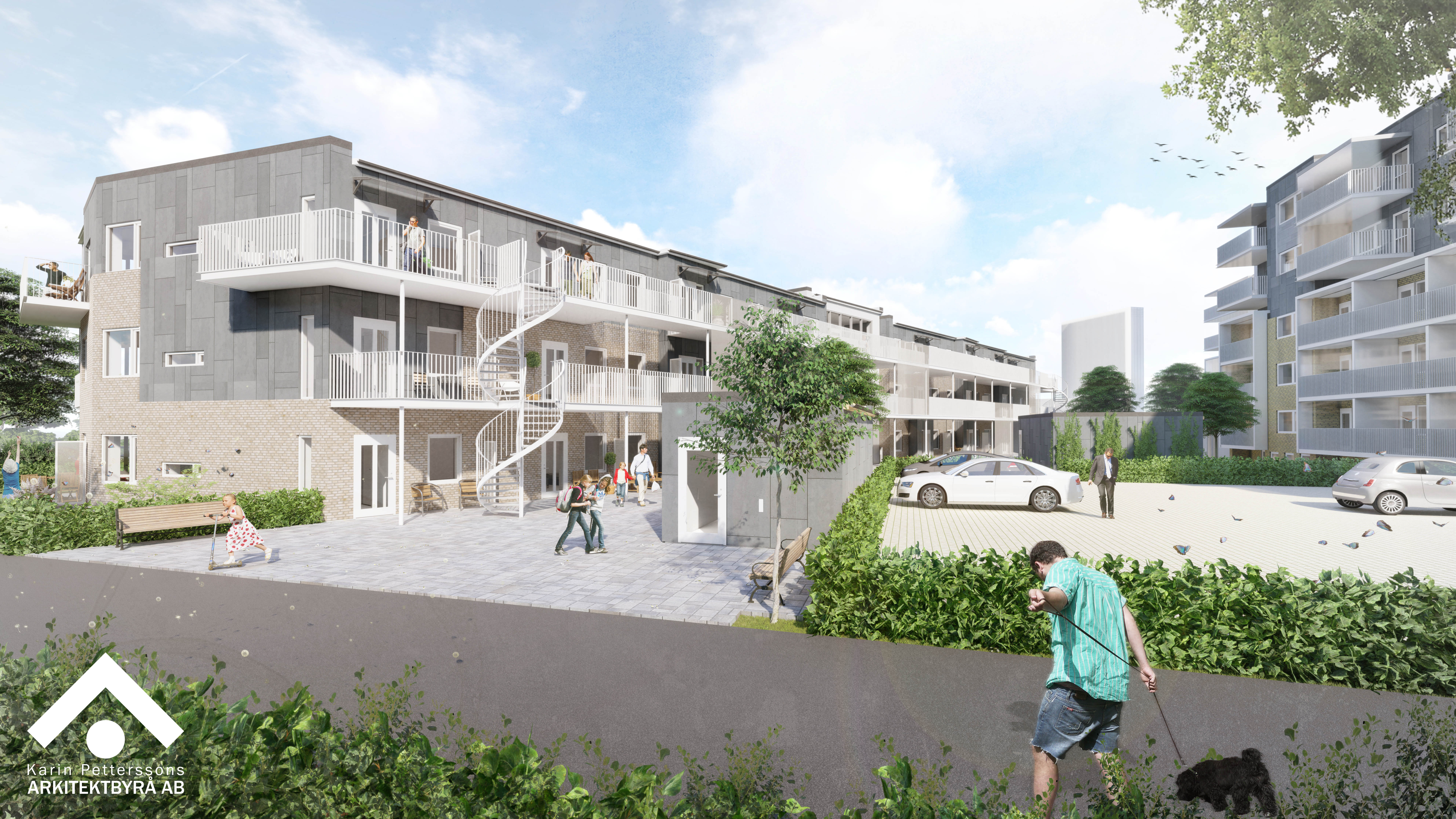 Visar Väpnaregatan från gårdssidan, österifrån med loftgångar.